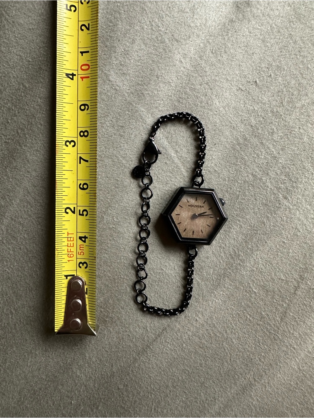 Holzkern Hexagon Wood Face Black Chain Bracelet Watch